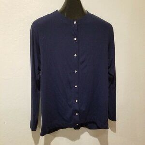 2-PC Travelsmith Women's Navy Blue Button Front Knit Cardigan & Midi Skirt Set